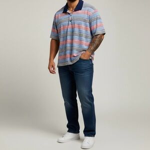 IZOD Golf Striped Polo XXL Red White Blue Preppy Nautical Americana Shirt